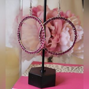 Pink Crystal Hoop Earrings